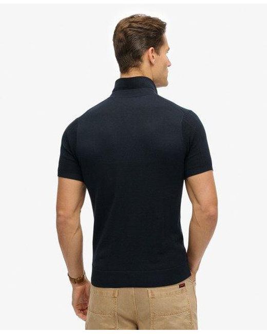 Superdry Gebreid Poloshirt Met Korte Mouwen in het Black voor heren