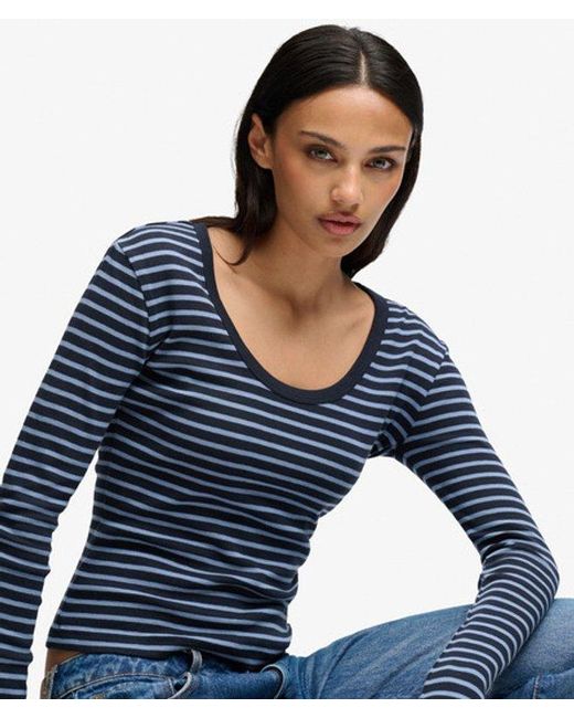 Superdry Blue & Co Athletic Essentials Striped Long Sleeve Top