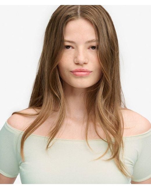 Superdry White Bardot Short Sleeve Off Shoulder Top
