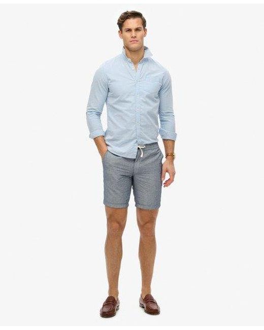 Superdry Blue The Merchant Store- Linen Shorts for men
