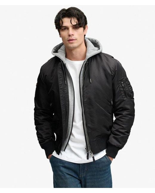Superdry Black Hooded Ma1 Bomber Jacket for men