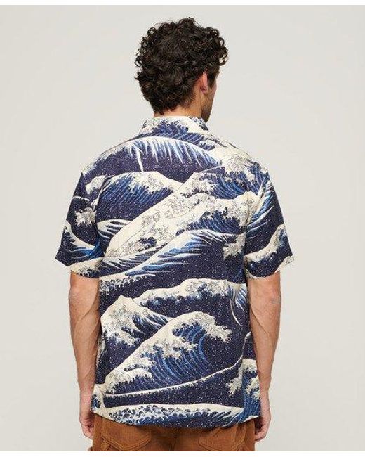 Superdry Blue Classic Wave Print Short Sleeve Hawaiian Shirt for men