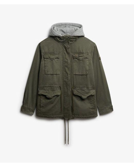 Superdry Green Jersey Hood Military Borg Jacket