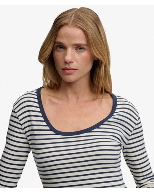 Superdry Blue & Co Athletic Essentials Striped Long Sleeve Top