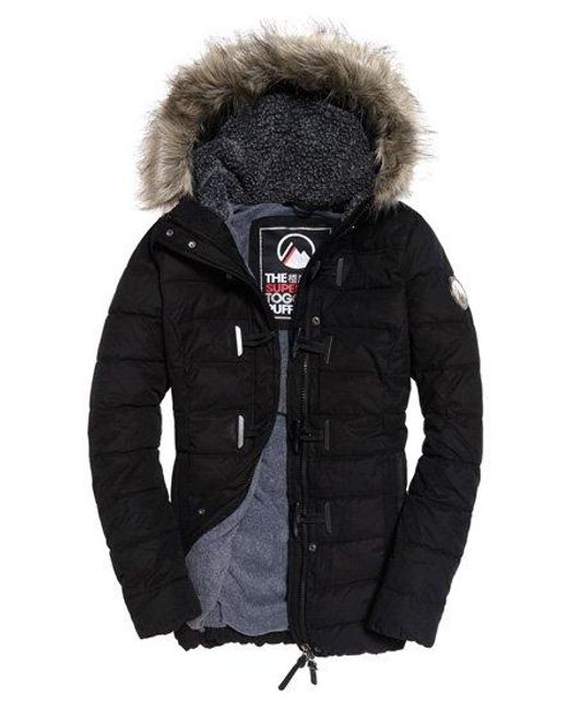 Superdry Black Microfibre Tall Toggle Parka Jacket