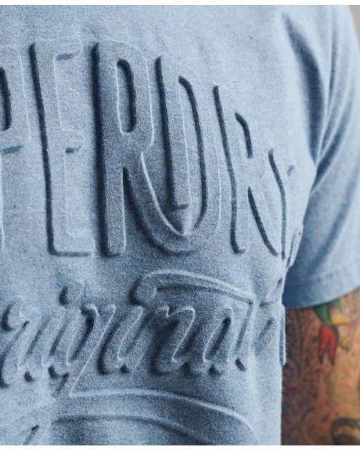 Superdry Blue Script Style Embossed T-Shirt Jeans Marl for men