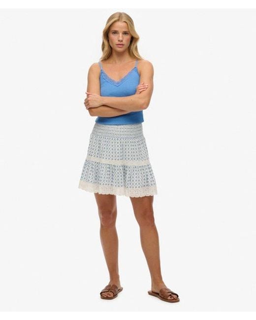 Superdry Blue & Co Printed Lace Trim Mini Skirt