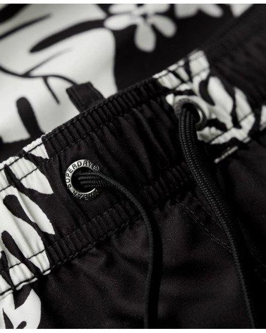 Superdry Black Recycled Hawaiian Print 17-inch Swim Shorts for men