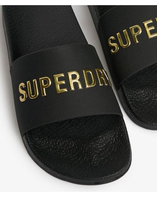 Superdry Black & Co Premium Metallic Pool Sliders