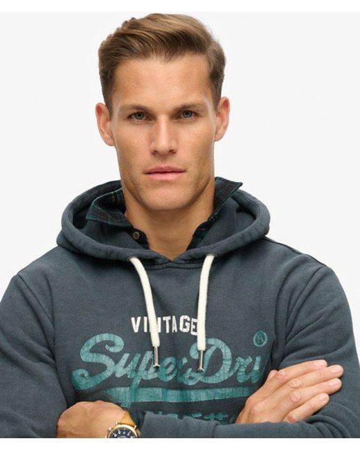 Superdry Gray & Co Graphic Print Duo Vintage Logo Hoodie for men