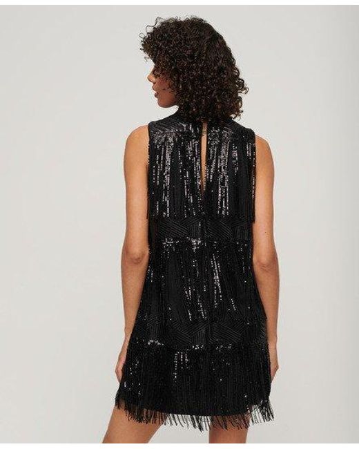 Superdry A-lijn Mini-jurk Met Franje En Lovertjes in het Black