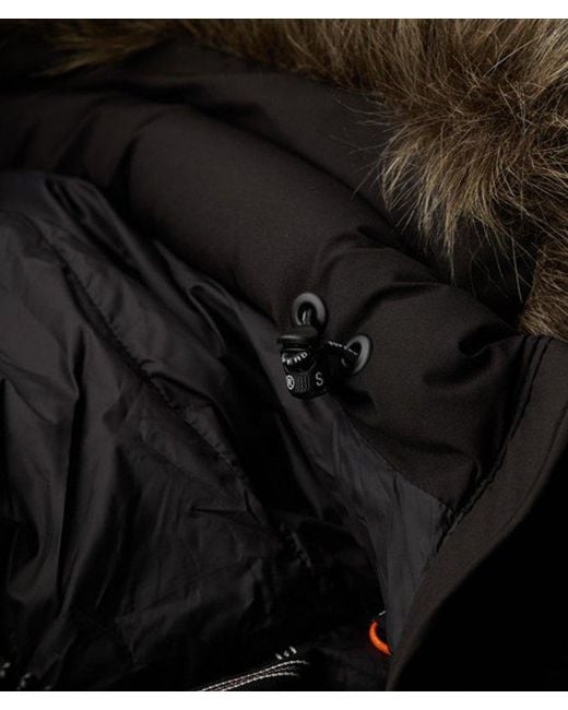 Superdry Black & Co Slim Fit Fuji Faux Fur Hood Mid Length