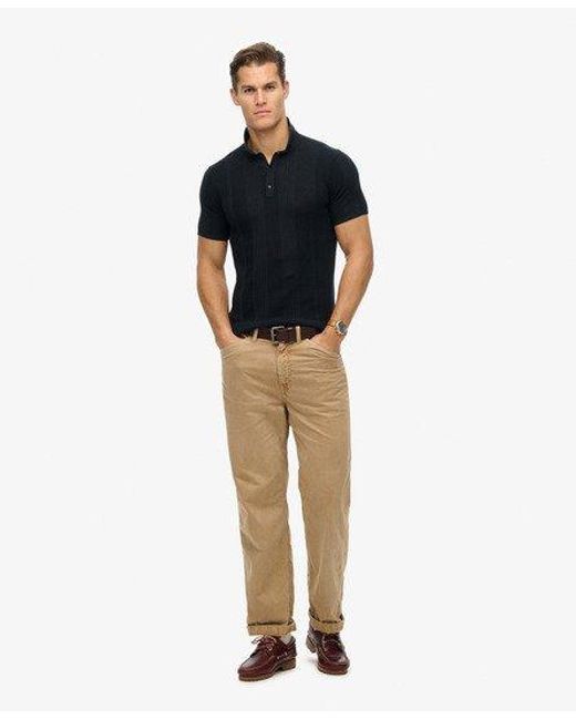 Superdry Gebreid Poloshirt Met Korte Mouwen in het Black voor heren