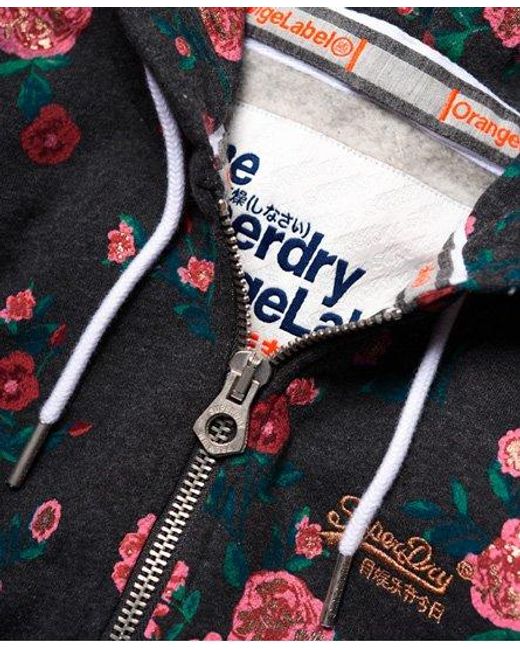 Superdry Black Label All Over Print Hoodie Charcoal Marl Rose