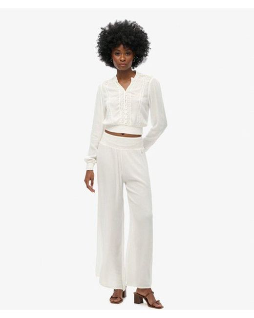 Superdry White & Co Long Sleeve Lace Trim Smocked Blouse