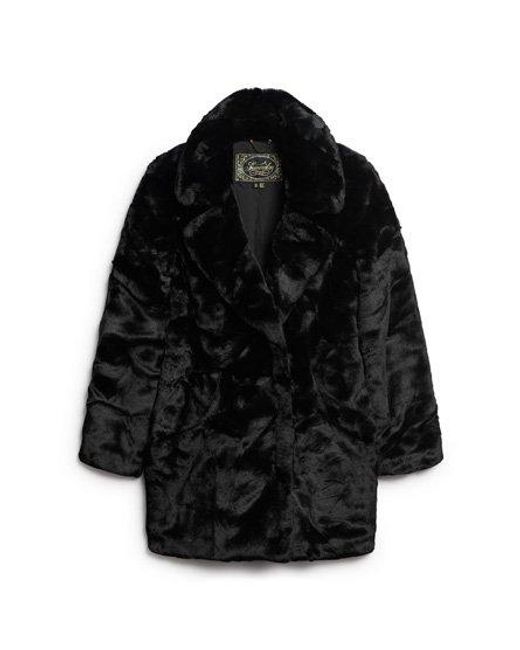 Superdry Black Vintage Mid Faux Fur Coat