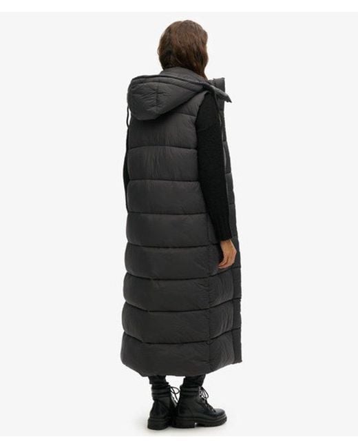 Superdry Black & Co Classic Logo Patch Hooded Ripstop Long Gilet