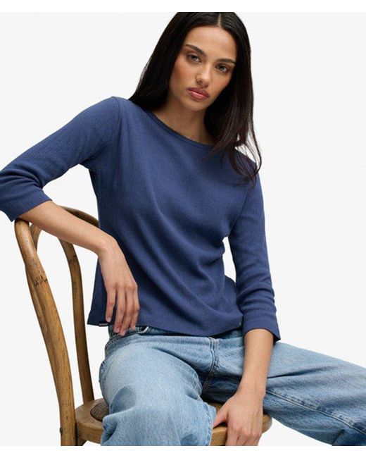 Superdry Blue & Co Athletic Essentials Pointelle Half Sleeve Top