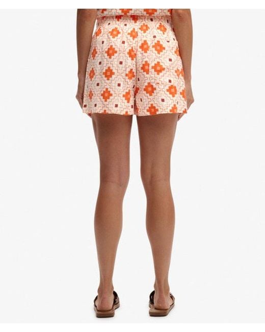 Superdry Orange Cotton Printed Beach Shorts