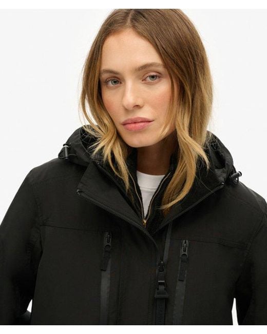 Superdry Lange Shell Parka Met Capuchon in het Black