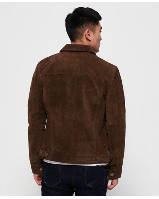 Superdry Brown Curtis Suede Jacket Oak Suede for men
