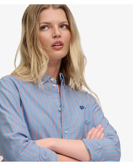 Superdry Oxford Overhemd Met Lange Mouwen Slanke Pasvorm in het Blue