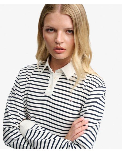 Superdry Blue Athletic Essential Cropped Stripe Rugby Top