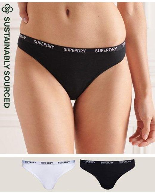Superdry Black Organic Cotton Harper Thong 2 Pack