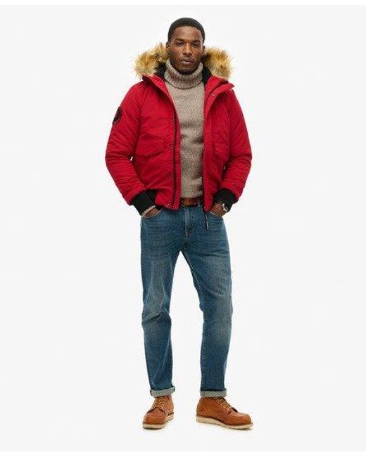 Superdry Red Hooded Everest Puffer Bomber Jacket for men