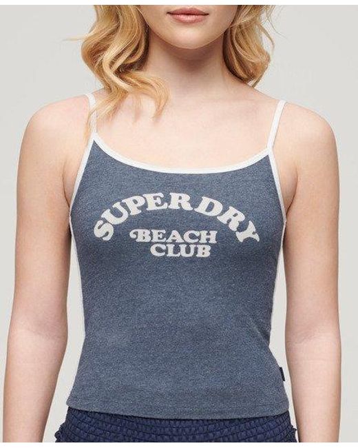 Superdry Blue Athletic Essentials Organic Cotton Blend Branded Cami Top