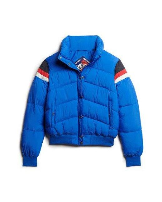 Superdry Blue Retro Panel Short Puffer Jacket