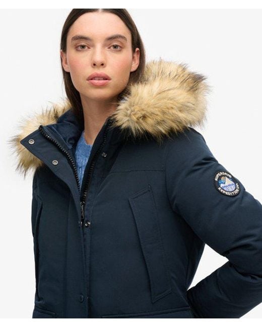 Superdry Blue Everest Faux Fur Parka Coat