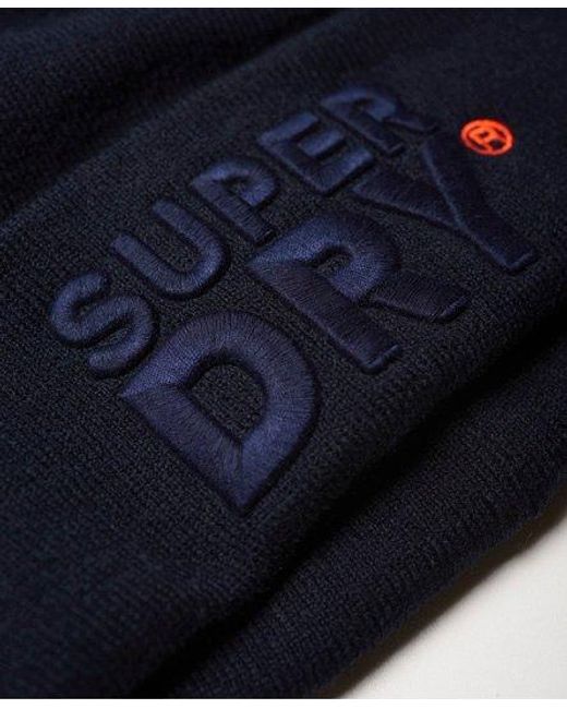 Superdry Blue S.D High Build Embroidered Beanie Dark for men