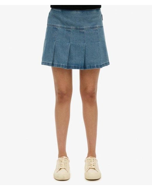 Superdry Blue & Co Pleated Patched Mini Skirt