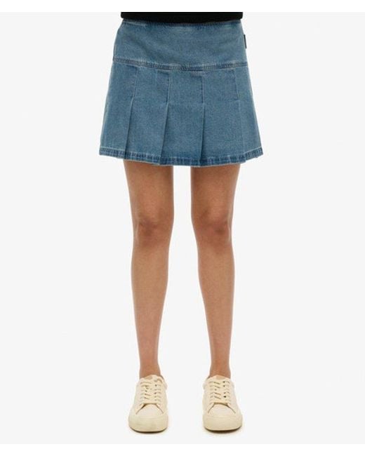 Femme Mini-Jupe Plissée À Empiècements Taille Superdry en coloris Blue