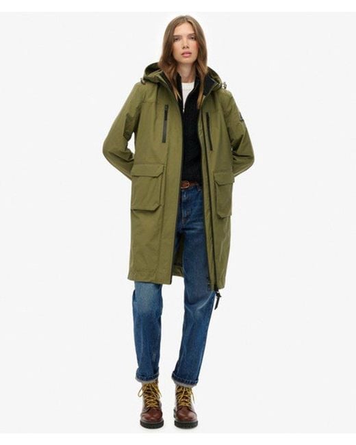 Superdry Lange Shell Parka Met Capuchon in het Green