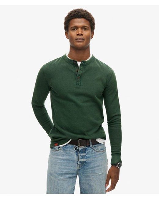 Superdry Green Vintage Textured Grandad Top for men