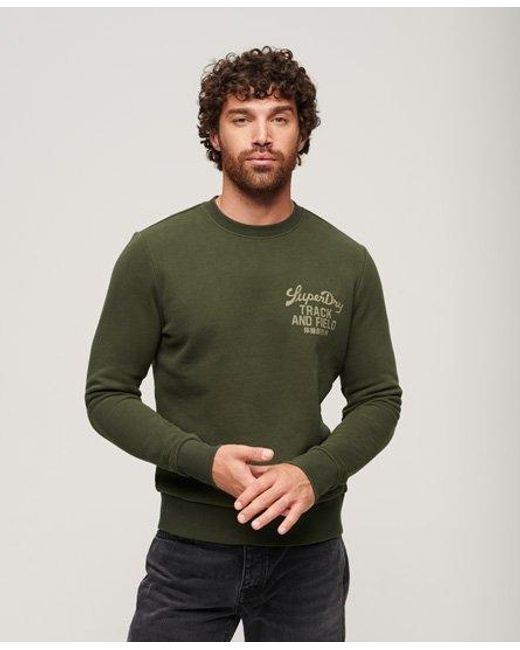 Superdry Green Athletic Script Flock Sweatshirt for men