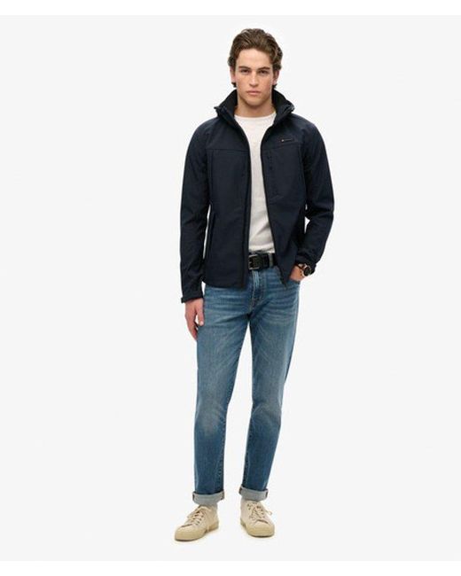 Superdry Blue & Co Lightweight Embroidered Logo Hooded Soft Shell Trekker Jacket for men