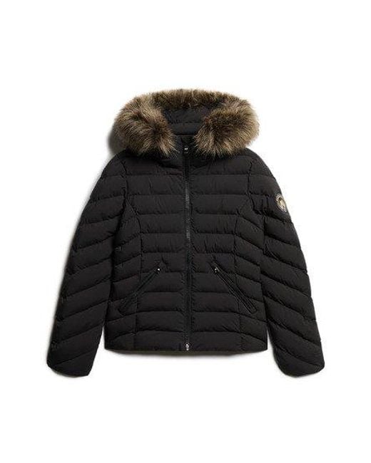 Superdry Black Fuji Faux Fur Hooded Padded Jacket