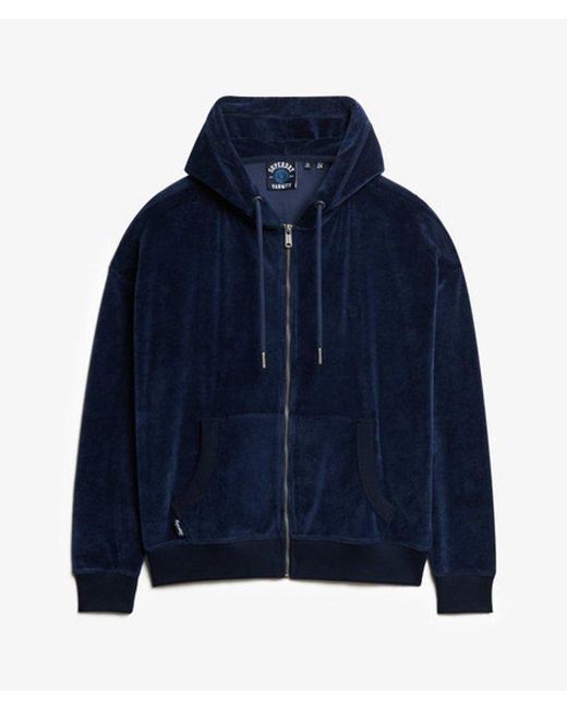 Superdry Blue Velour Zip Hoodie