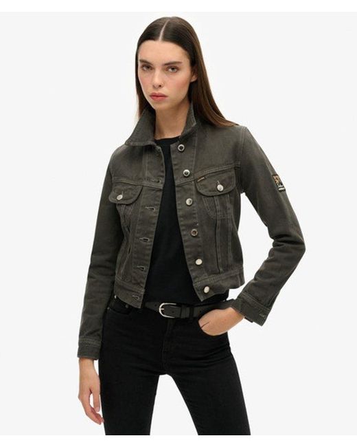 Superdry Brown Boxy Fit Embellished Graphic St Tropez Workwear Crop Jacket