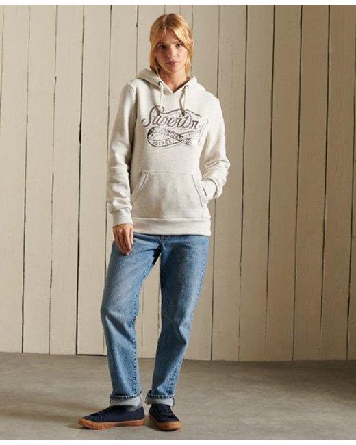 Superdry Natural Script Style Workwear Foil Hoodie Mcqueen Marl