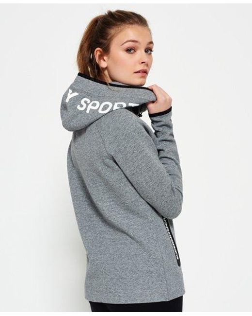 Superdry Gray Gym Tech Cowl Hoodie Speckle Charcoal