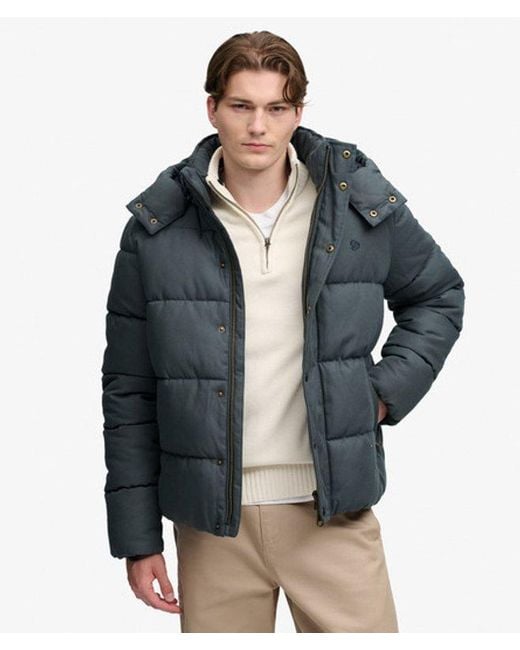 Superdry Black & Co Premium Hooded Check Puffer Jacket for men