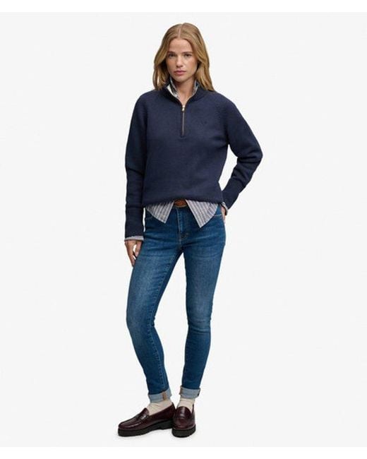 Superdry Blue Classic Cotton Knit Half Zip Jumper