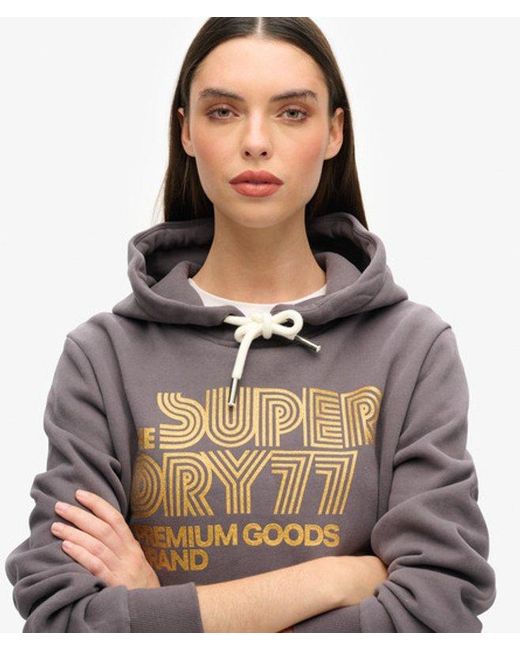 Superdry Gray & Co Ladies Classic Embroidered Logo Retro Glitter Hoodie