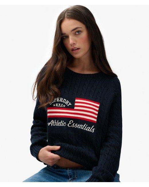Superdry Blue Slouchy Cable Flag Knit Jumper