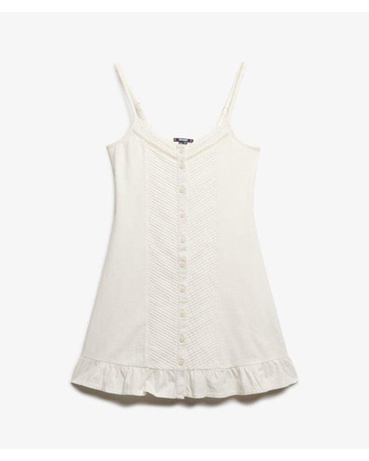 Superdry White Cotton Lace Detail Button Through Cami Dress