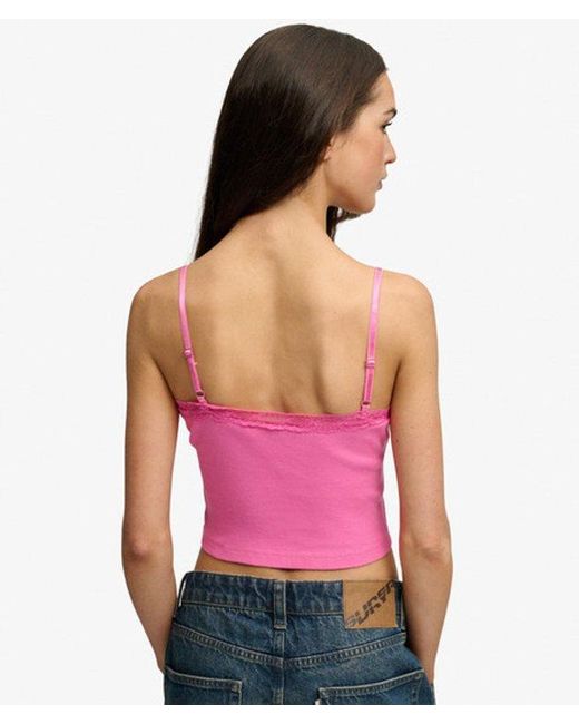 Superdry Pink & Co Essential Lace Trim Cropped Cami Top